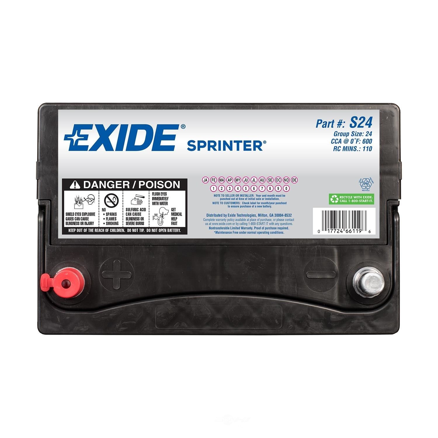 EXIDE BATTERIES - Sprinter - CCA: 600 - EX1 S24